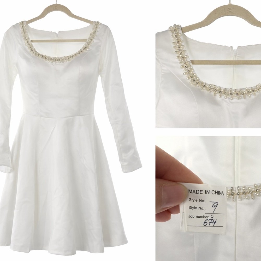 Elegant White Pearl-Embellished Women's Dress